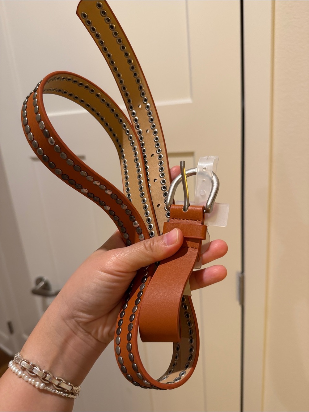NWOT Studded Tan Leather Belt